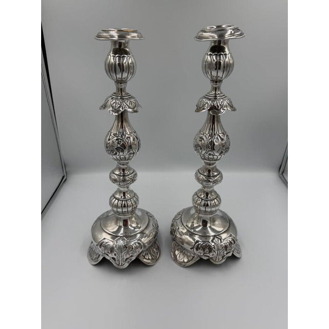 Antique Sterling Silver Baroque Revival Candlesticks With Repoussé - a Pair For Sale - Image 14 of 18