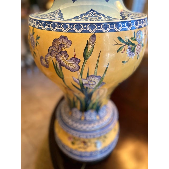 1940s Glazed Ceramic Huge Chinese Lamp For Sale - Image 4 of 12