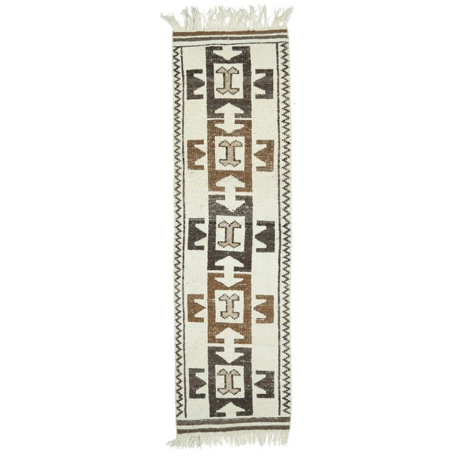 Vintage Turkish Oushak Handmade Wool Cotton White Runner For Sale - Image 11 of 11