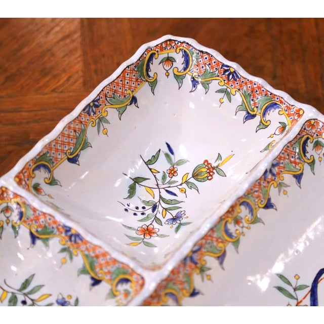 White 19th Century French Desvres Hand Painted Faience Divided Serving Tray For Sale - Image 8 of 11