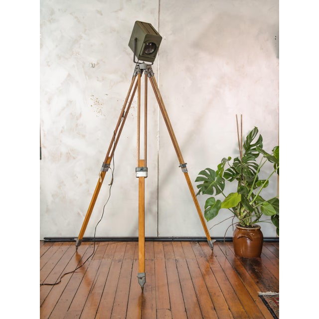Brown Green Patt 45 Theater Light on Wooden Tripod from Strand Electric, 1960s For Sale - Image 8 of 16