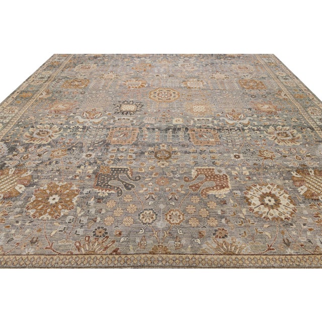 Modern Tabriz Style Wool Rug – Hand-Knotted Transition in Gray, Ochre & Taupe For Sale - Image 9 of 11