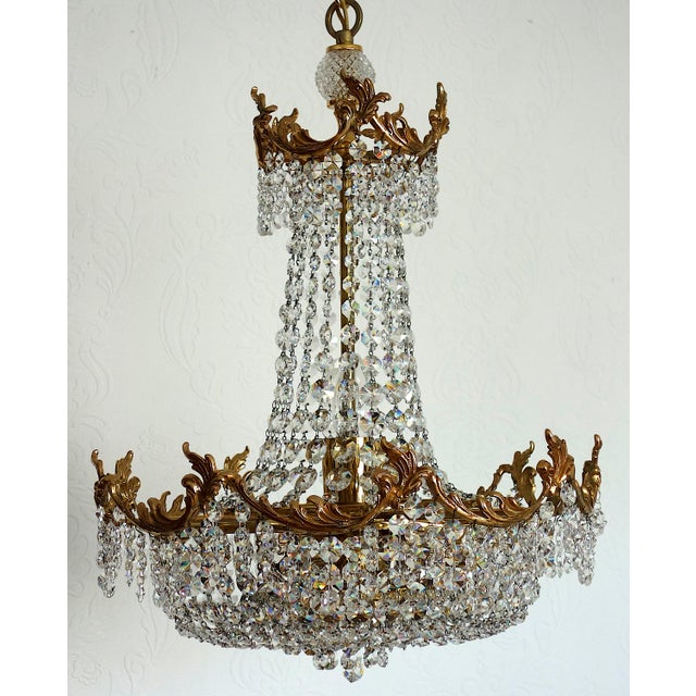 1970s Brass Lead and Crystal Chandelier from Palwa, 1970s For Sale - Image 5 of 15