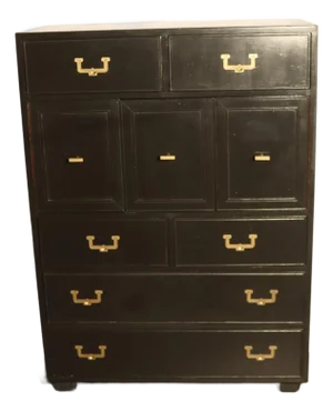 1970s Vintage Henredon Artefacts Tall Chest in Midnight Blue With Brass Hardware