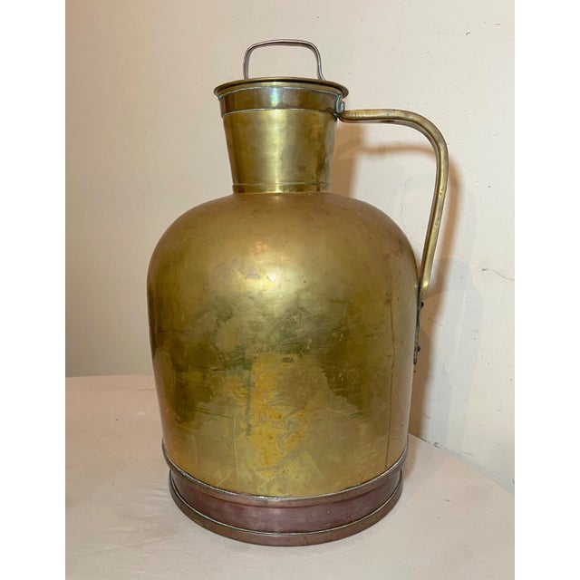 19th Century Large Heavy 19th Century Brass Copper Civil War Navy Water Milk Jug Metalware For Sale - Image 5 of 15