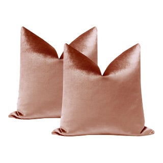 22" Rose Gold Faux Silk Velvet Pillows - a Pair For Sale