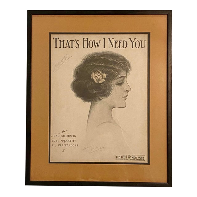 1911 "That's How I Need You" Sheet Music, Framed For Sale