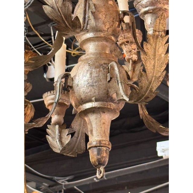 19th Century Pair of Italian Silver Gilt Wood Chandeliers For Sale - Image 5 of 6