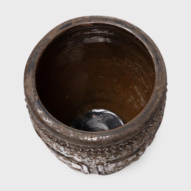 Chinese Antique Chinese Four Flowers Relief Jar, 19th Century For Sale - Image 3 of 5