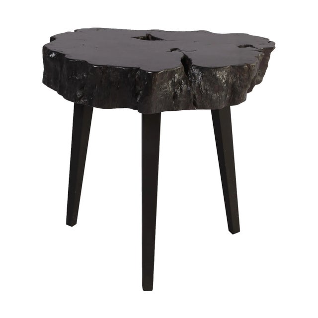 Organic Modern Black Lychee Living Edge Accent Table For Sale - Image 4 of 10