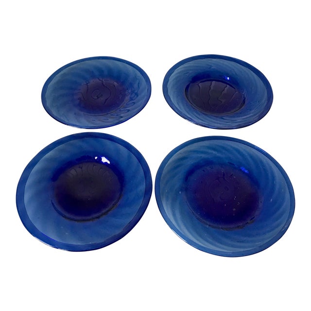 Vintage Royal Blue Blown Glass Plates Set of 4 Chairish