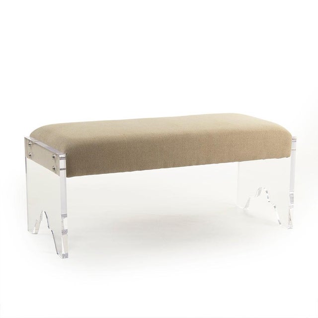 The Addie Acrylic Bench from Zentique is a modern bench with a tan linen padded seat on a 1" thick clear acrylic base. At...