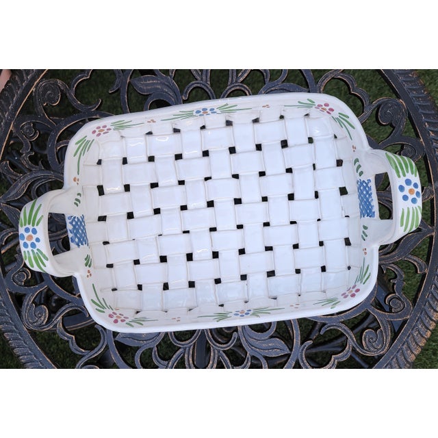 Late 20th Century Portugal Ceramic Basket Weave Tray For Sale - Image 9 of 13