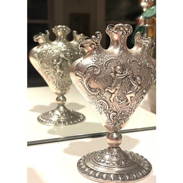 Metal 800 Silver Baroque Heart Tulipiere Bud Vase For Sale - Image 7 of 12