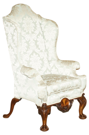 Large Wingback Armchair with Claw & Ball Carved Feet, 1840s