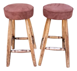 Early 20th Century Original Painted Counter Stools With Suede Seats - Set of 2