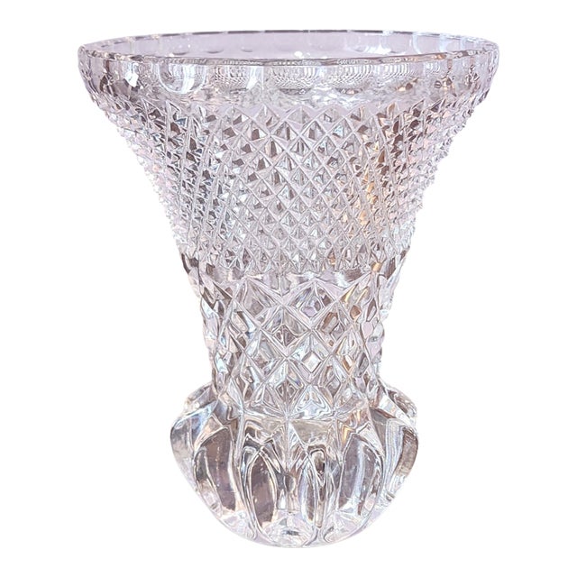 Vintage Diamond Cut Crystal Vase ~ 6.5" H, 1960s For Sale