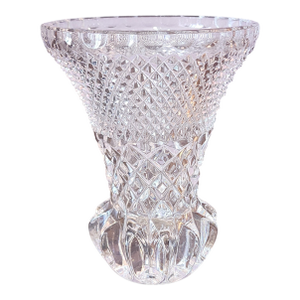 Vintage Diamond Cut Crystal Vase ~ 6.5" H, 1960s