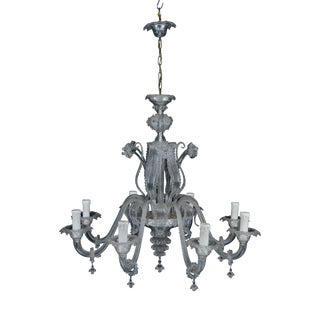 Vintage Classic Art Glass Italian Murano Clear Glass Chandelier, 1940s For Sale