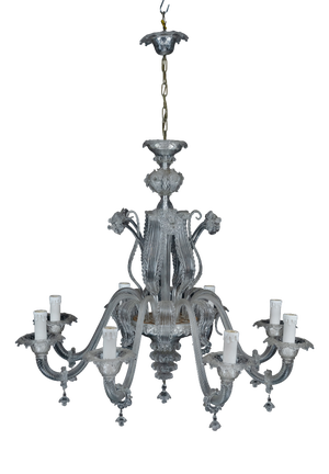 Vintage Classic Art Glass Italian Murano Clear Glass Chandelier, 1940s