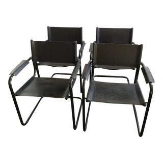 Italian Leather Arm Chairs - Set of 4 For Sale