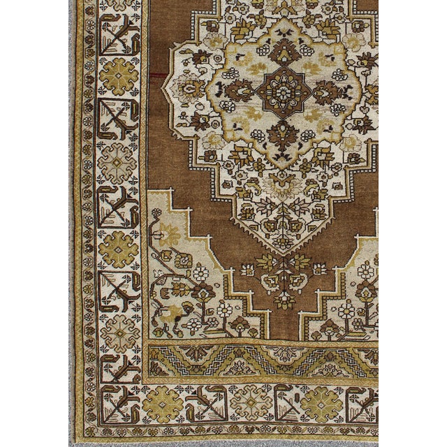 Vintage Turkish Oushak Rug in Warm Brown, Ivory, and Golden Yellow Tones For Sale In Atlanta - Image 6 of 8