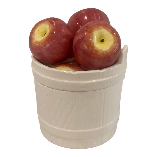 Vintage Fitz and Floyd 1988 Apples in a Barrel Canister Cookie Jar For Sale