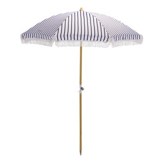 Bella 6.5 Ft Beach Fringed Umbrella, Black Bistro Stripe For Sale