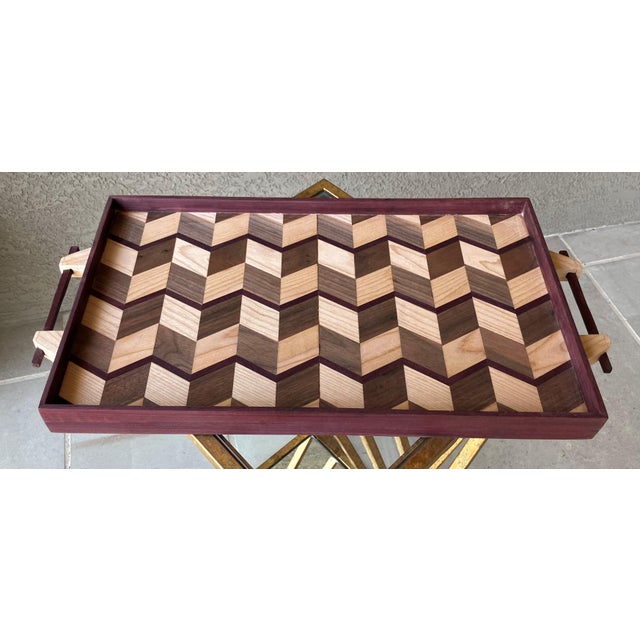 Wood Late 20th-Century Handcrafted Exotic Wood Rectangular Handled Tray in the Manner of Don Shoemaker For Sale - Image 7 of 18