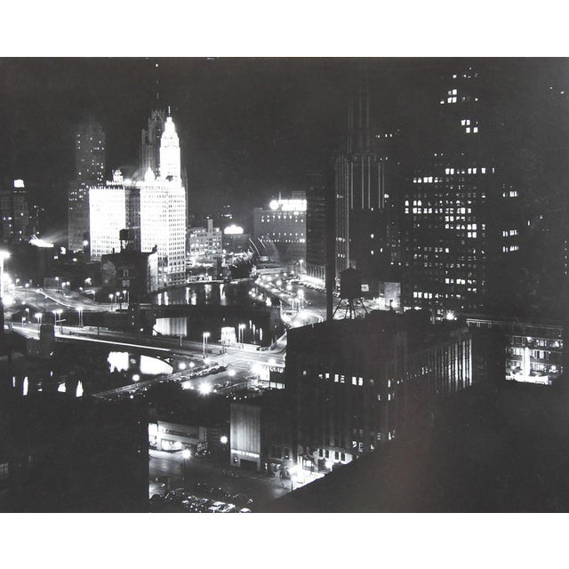 Vintage Mid Century Night View of Chicago Photograph For Sale