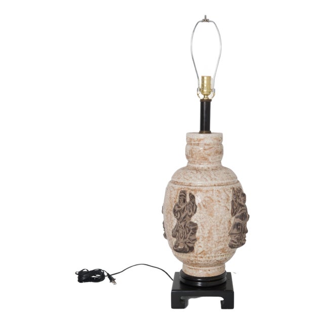 1960s Large Scale Zaccagnini Chinoiserie Table Lamp, Ceramic & Wood For Sale