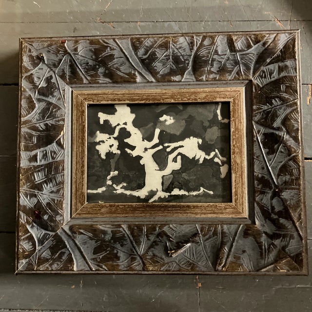 1960’s Original Abstract Tree Lithograph Chunky Leaf Frame For Sale - Image 4 of 4