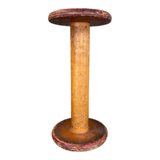 Industrial Wooden Textile Mill Bobbin or Spool With Red Painted Ends For Sale
