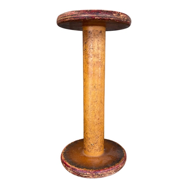 Industrial Wooden Textile Mill Bobbin or Spool With Red Painted Ends For Sale