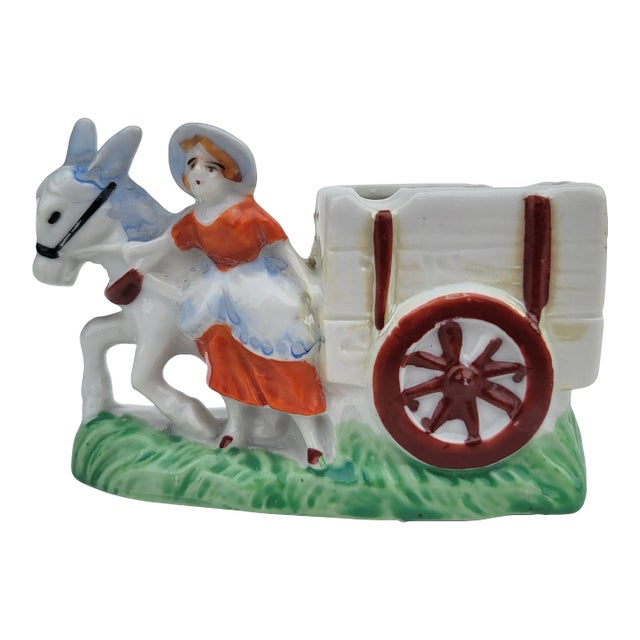 Mid 20th Century Japan Ashtray Figurine Girl With Donkey and Cart For Sale