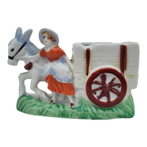 Mid 20th Century Japan Ashtray Figurine Girl With Donkey and Cart