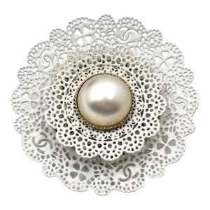 Chanel Pearl CC White Lace Brooch