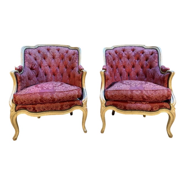 Louis XV Style Gondola-Shaped Bergère Chairs in Painted Wood, Set of 2 For Sale