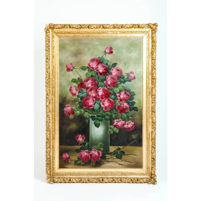 Red Giltwood Frame Oil / Canvas Painting For Sale - Image 8 of 9