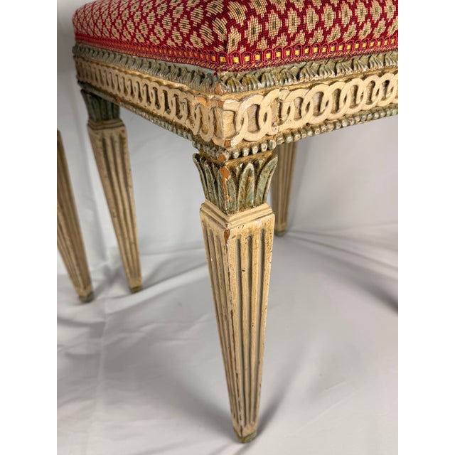 French Elegant Pair of Mid-20th Century French Louis XVI Style Painted Stools For Sale - Image 3 of 6