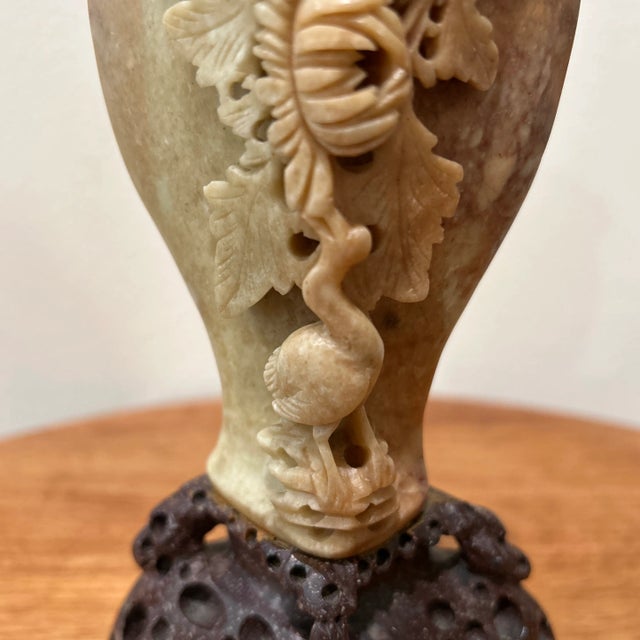 Antique Chinese Floral Carved Soapstone Vase For Sale - Image 9 of 13