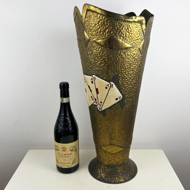 Gold Vintage Italian Hammered Brass Umbrella Stand, 1930s For Sale - Image 8 of 11