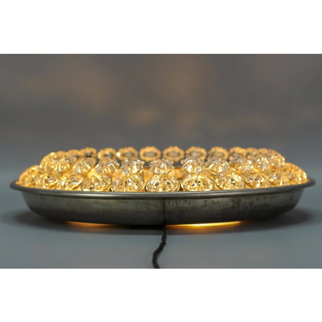 Silver Round Mid-Century Modern Backlit Metal Wall Mirror with Crystal Glass Flowers For Sale - Image 8 of 18