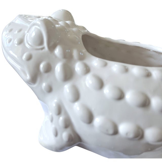 Ceramic Large Vintage White Hobnail Ceramic Frog Planter – In the Style of Jean Roger, 1960s Sculptural Garden Vessel For Sale - Image 7 of 10