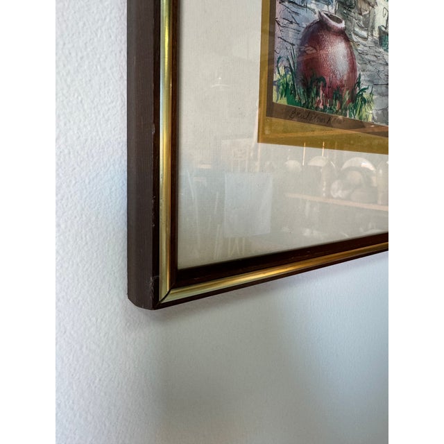 Wood Vintage Impressionist Courtyard Still Life Watercolor on Paper – Framed For Sale - Image 7 of 13