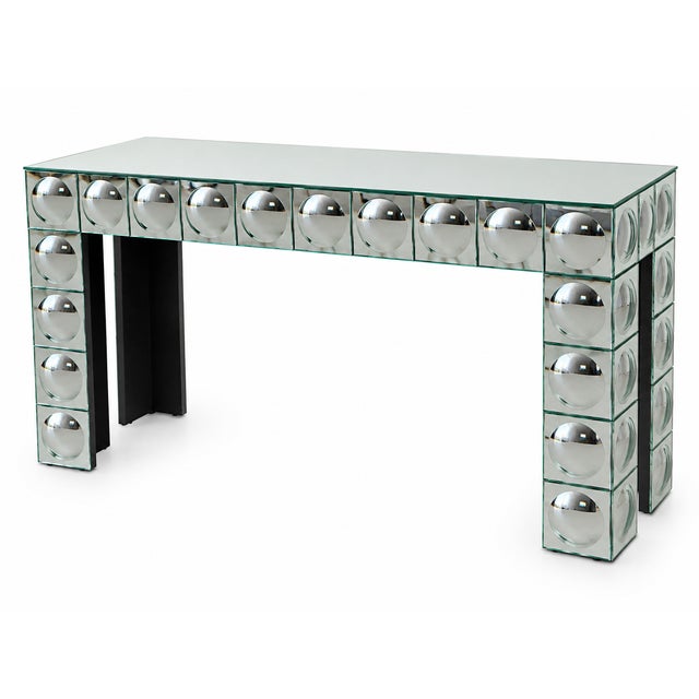 Console Table with Mirrored Glass Tiles and Curved Silver Finish Entryway Table, 1980s For Sale - Image 3 of 10