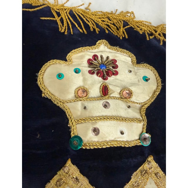Metal Rare Antique Hand Embroidered Judaica Jewish Memorial Torah Mantel Scroll Cover For Sale - Image 7 of 12