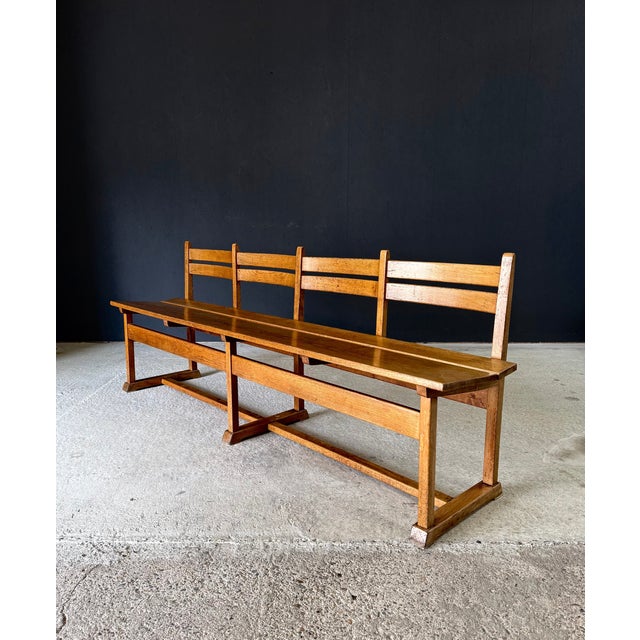 1950s Mid-Century Handcrafted Oak 4-Seater Bench, Belgium, 1950s For Sale - Image 5 of 18