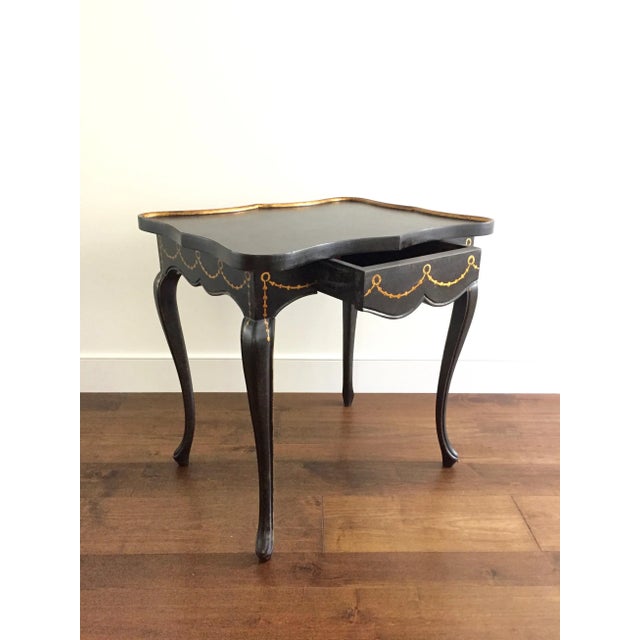 Contemporary Provincial Louis XV Style Black and Gilt Bedside Table For Sale - Image 3 of 10
