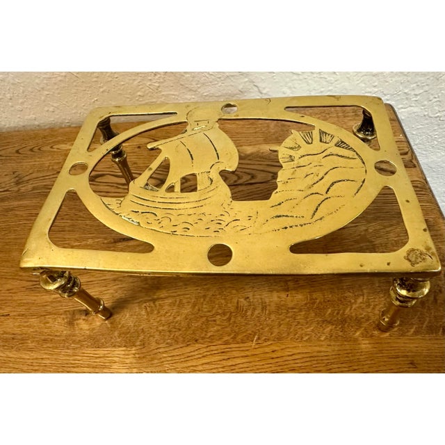 English Vintage English Brass Ship Trivet For Sale - Image 3 of 8